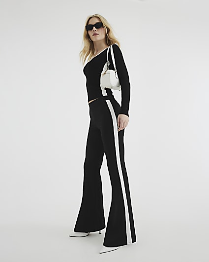 Black Colour Block Flared Trousers