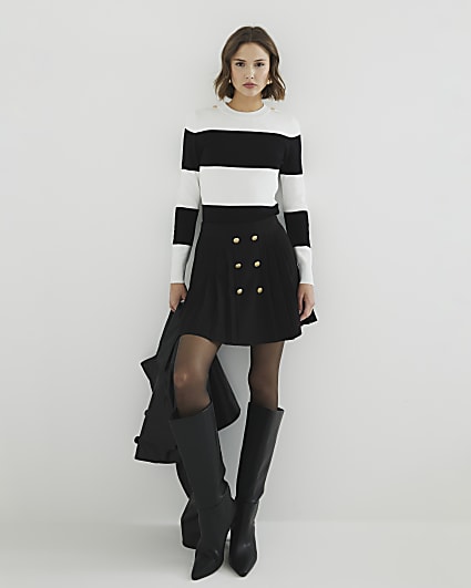 Black Pleated Military Mini Skirt