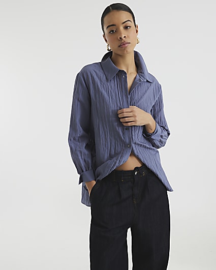 Blue Crinkle Tie Side Shirt