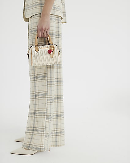 Cream Check Wide Leg Trousers