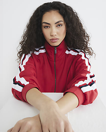 Red Zip Through Side Stripe Jacket