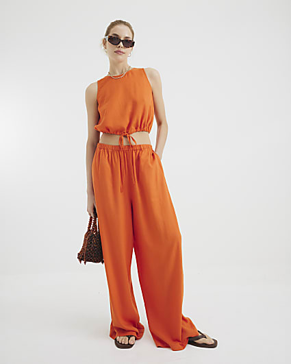 Orange Linen Blend Trousers