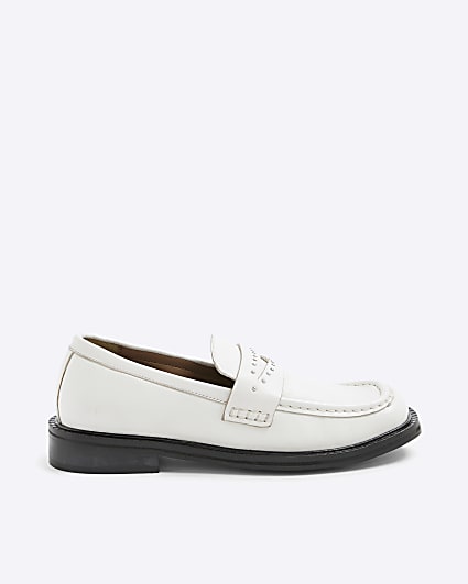 White Leather Studded Loafers