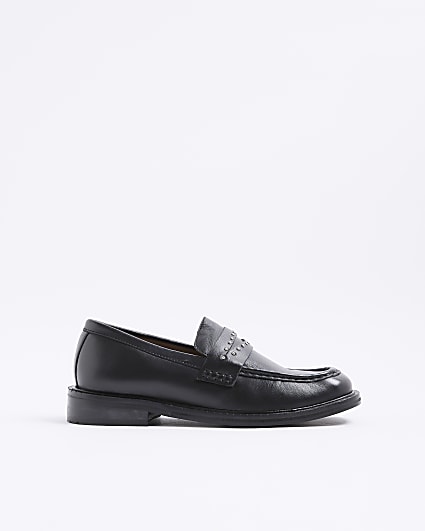 Black Leather Studded Loafers
