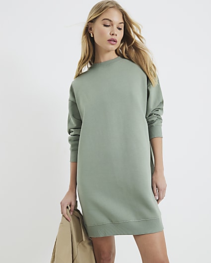 Green Long Sleeve Mini Sweatshirt Dress