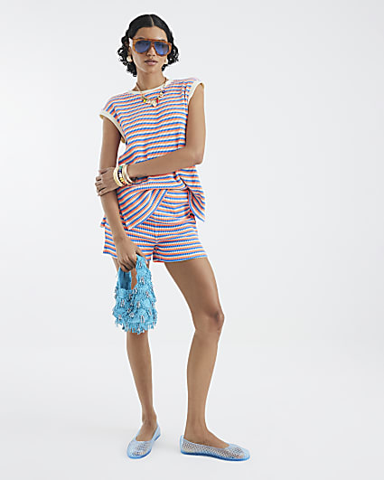 Pink Sleeveless Textured Stripe Tank Top