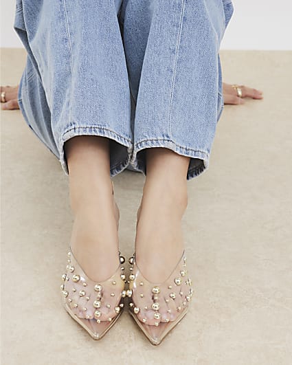 Clear Perspex Studded Mule Court Heels