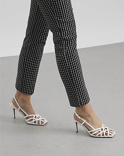 White Caged Square Toe Heels