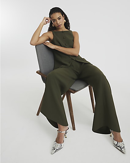 Khaki Wide Leg Trousers