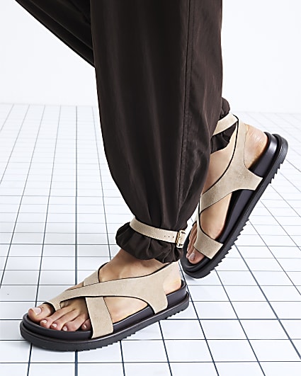 Beige Cross Over Footbed Sandals