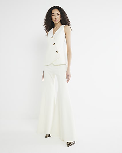 Cream Sleeveless Asymmetric Waistcoat