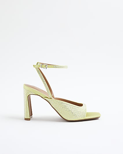 Yellow Satin Diamante Heeled Sandals