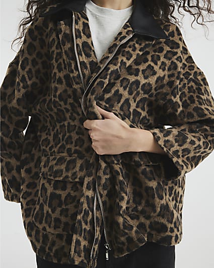 Brown Long Sleeve Leopard Jacket