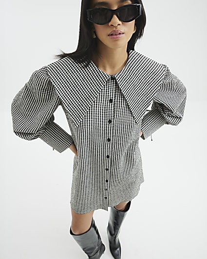 Petite Grey Large Collar Mini Shirt Dress