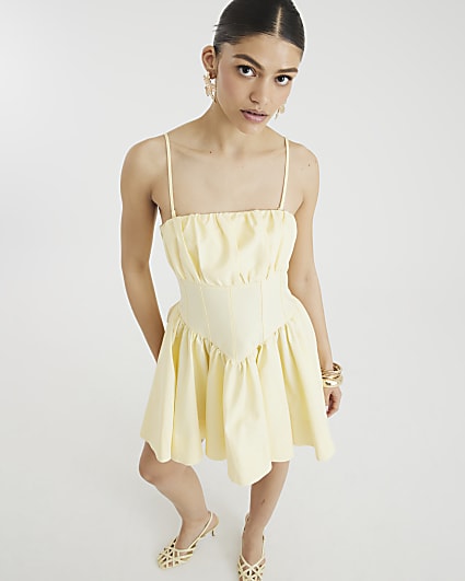 Yellow Sleeveless Corset Mini Dress