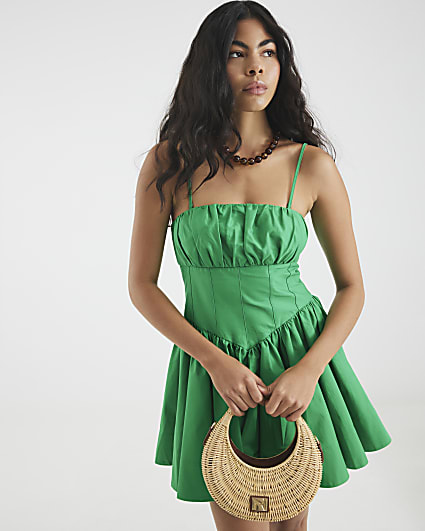 Green Sleeveless Bandeau Corset Mini Dress