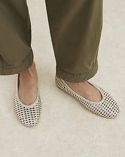 Gold Woven Ballet Pumps