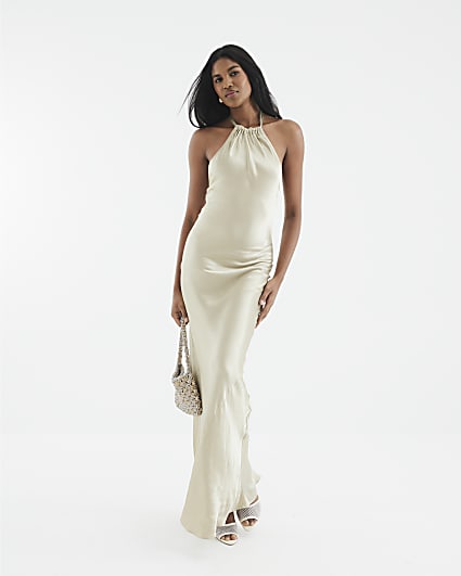 Gold Halter Neck Slip Maxi Dress