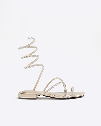 Silver Embellished Wire Swirl Flat Sandals