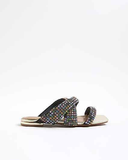 Multi Colour Embellished Twisted Flat Sandals