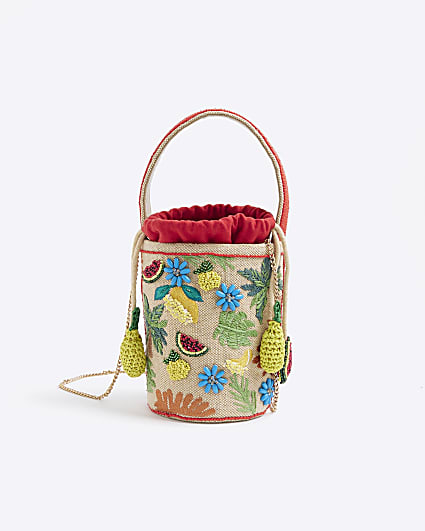 Beige Premium Fruit Beaded Basket Bag