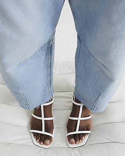 White Kitten Heel Strappy Sandals