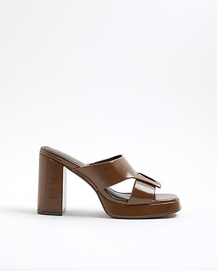 Brown Cut Out Platform Heel Mules