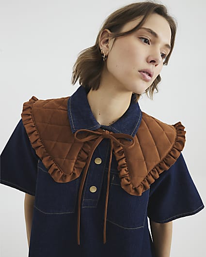 Brown Suedette Quilted Collar