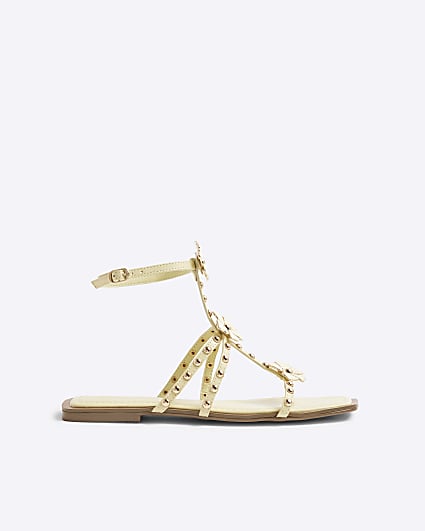Yellow Studded Floral Sandals