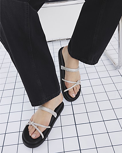 Silver Diamante Footbed Sandals