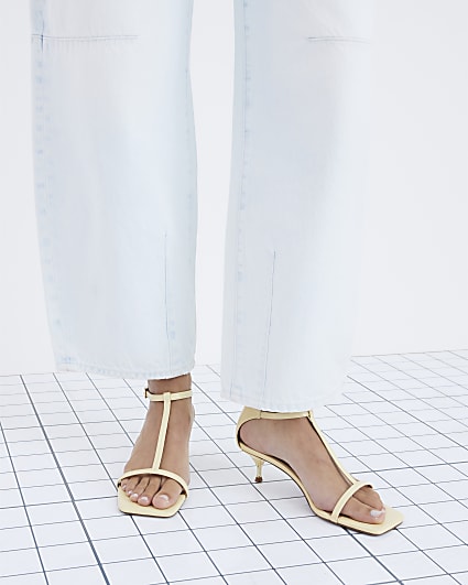 Yellow Kitten Heel T Bar Sandals