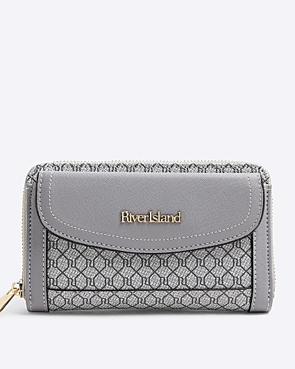 Grey RI Monogram Zip Around Envelope Purse