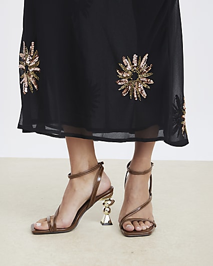 Brown Feature Heeled Sandals
