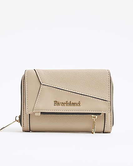 Beige Panelled Zip Purse