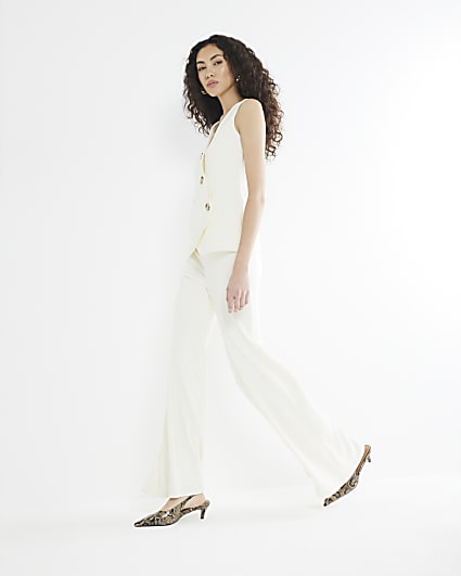 Cream Wide Leg Flare Trousers