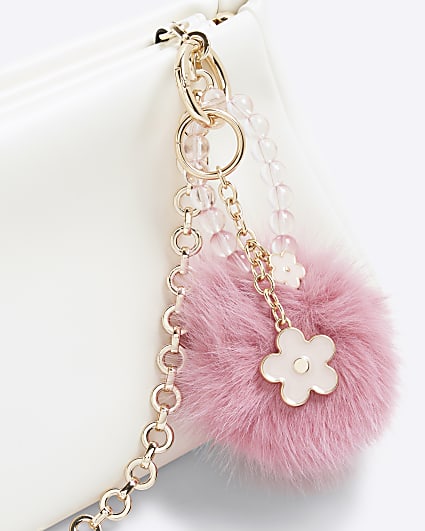 Pink Pom Pom Floral Bag Charm