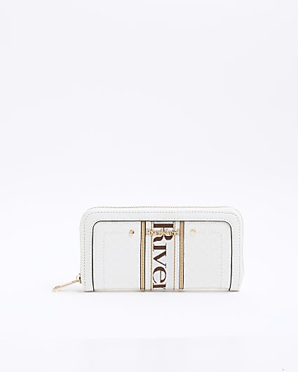 White Webbing Front Zip Around Purse