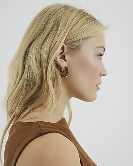 Brown Thread Wrap Hoop Earrings