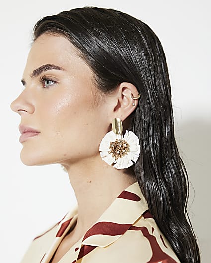 Cream Raffia Flower Earrings