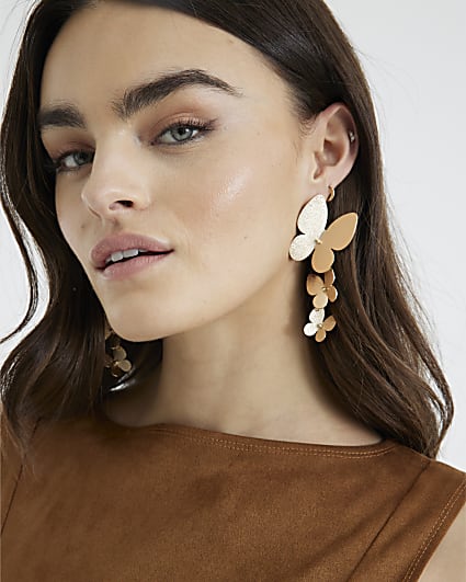 Gold Butterfly Cascade Earrings