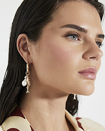 Gold Fish Cluster Hoop Earrings