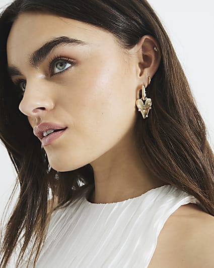 Gold Pearl Heart Hoop Earrings