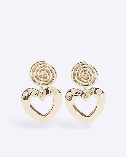 Gold Swirl Heart Stud Earrings