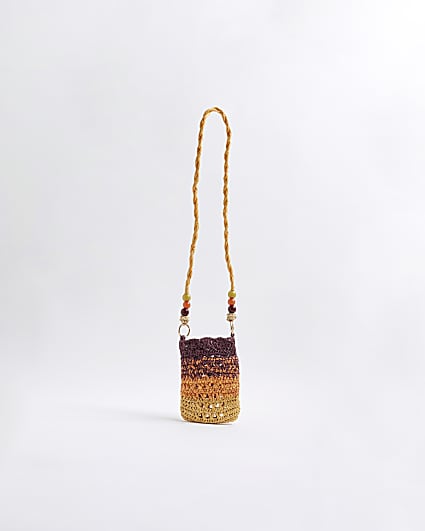 Multi Colour Raffia Cross Body Phone Pouch