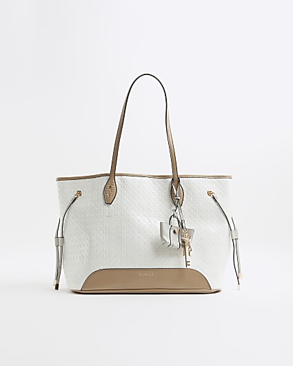 White Embossed Side Tie Shopper Bag