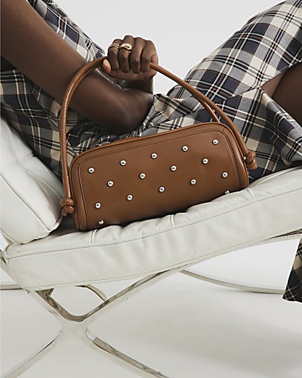 Brown Studded Shoulder Bag