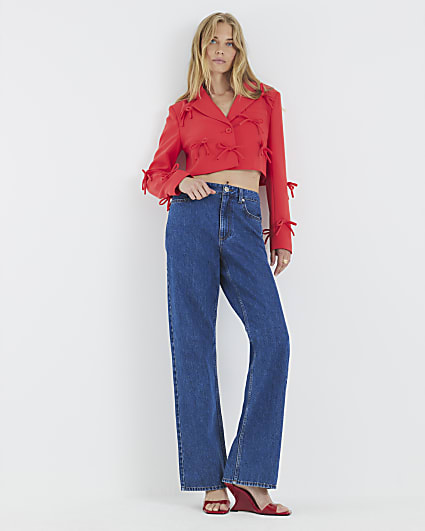 Red Bow Front Cropped Blazer