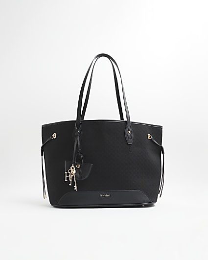 Black Jacquard Side Tie Shopper Bag