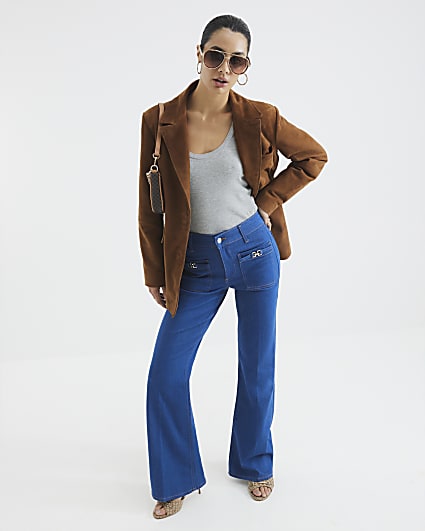 Blue High Rise Relaxed Flared Jeans