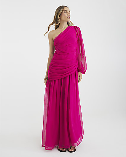 Pink Premium Plisse Midi Dress